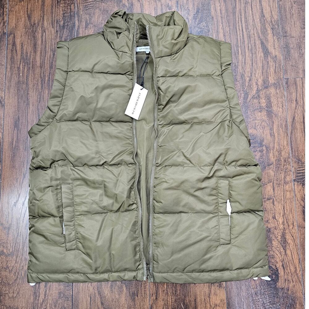 WE WORE WHAT Puffer Jacket With Removable Sleeves Oversized Size Small Green